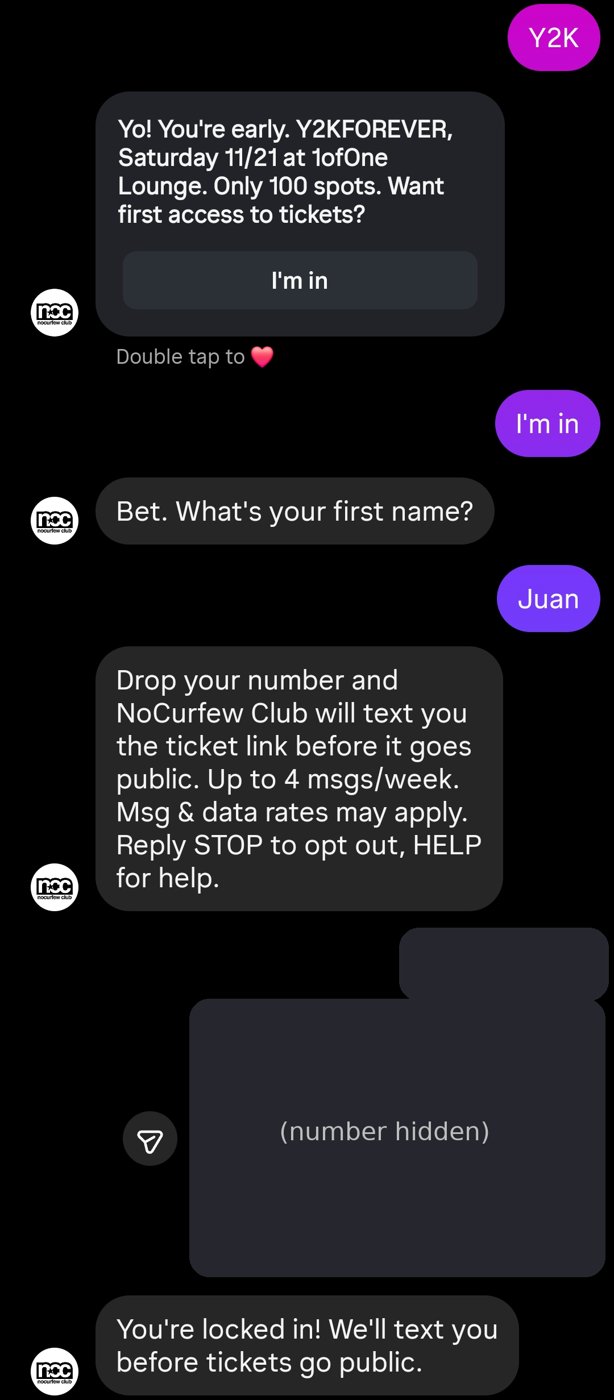 Screenshot of the Instagram DM sign-up flow showing the SMS disclosure
